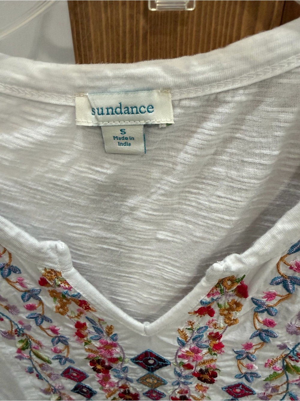 Sundance White Multicolor Embroidered V-Neck Lace Sleeve Top - Picture 7 of 7